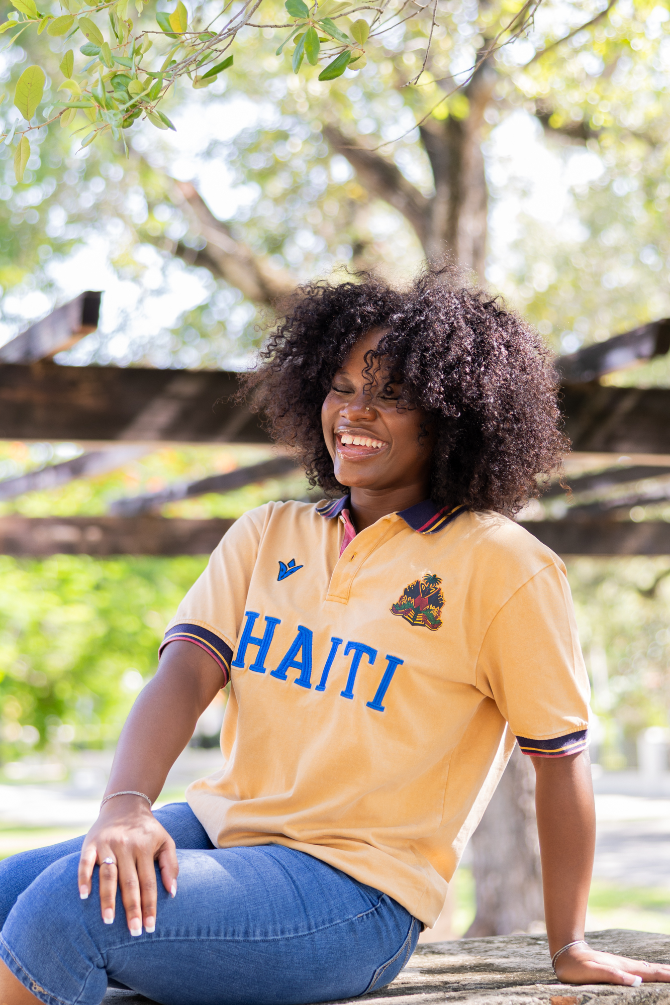 Sand Haiti polo, laughing in the shade